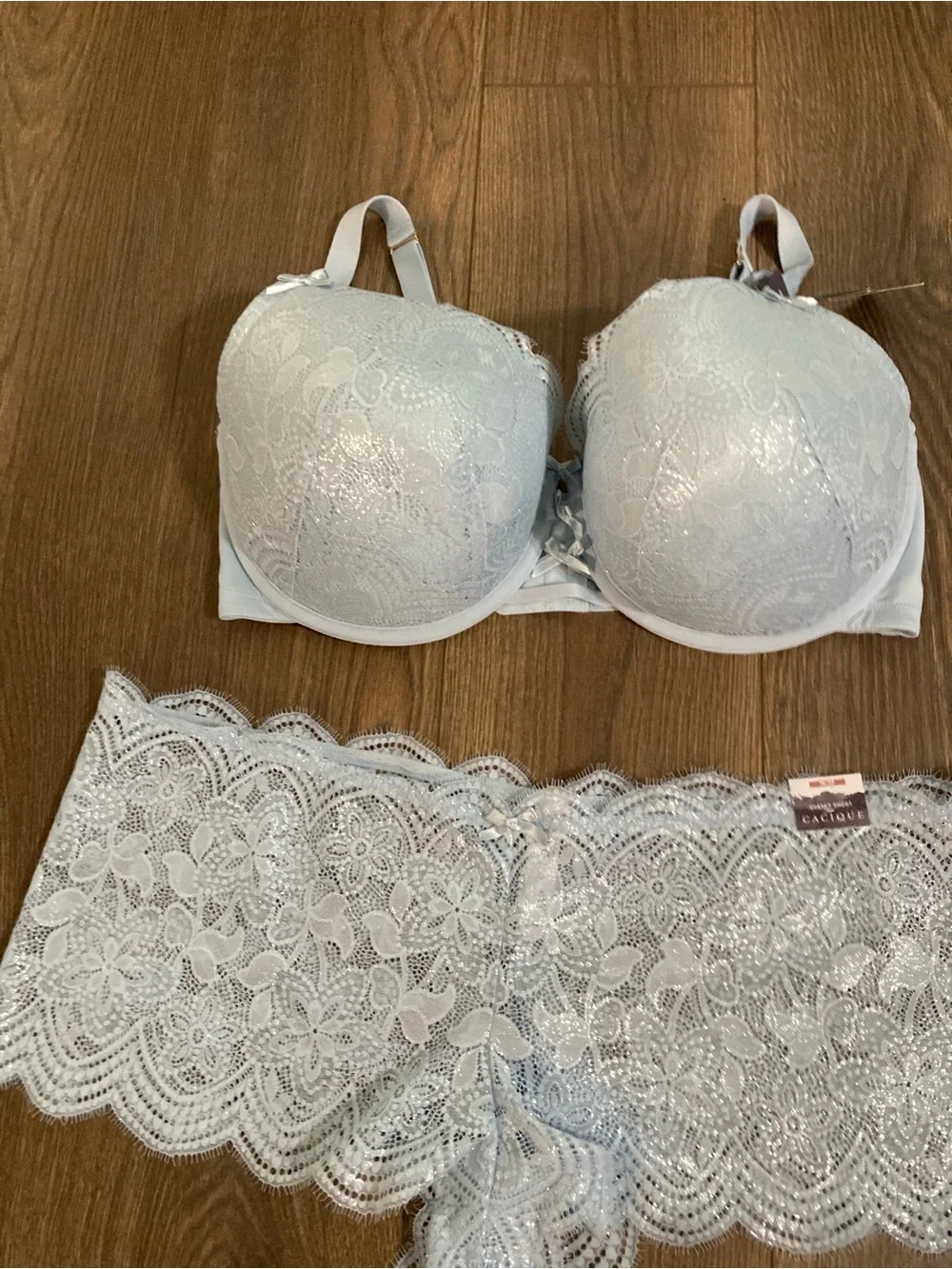 Cacique Boost Balconette Bra Light Blue Lace With Pantie Set Size 42F 18/20